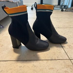 Blue sock booties, size 7